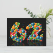 62e verjaardagsfeest, met bubbels en ballen kaart (Staand voorkant)