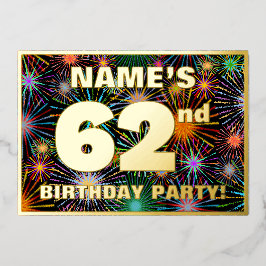 62e Verjaardagsfeest — Pret, Kleurrijke Vuurwerk U Folie Uitnodiging