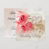 62e verjaardagsfeestje, rozen en parels kaart (Voorkant / Achterkant)