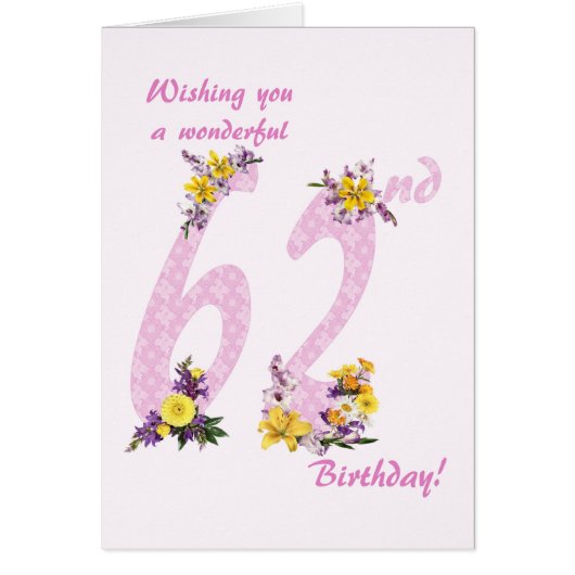 62nd Birthday Flower Decorated Numbers (Voorkant)