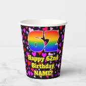 62nd Birthday: Loving Hearts Pattern, Rainbow 62 Papieren Bekers (Achterkant)