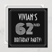62nd Birthday Party: Art Deco Style w/ Custom Name Kaart (Voorkant / Achterkant)