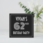 62nd Birthday Party: Art Deco Style w/ Custom Name Kaart (Staand voorkant)