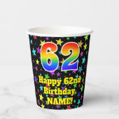 62ste verjaardag: Fun Stars Pattern en Rainbow 62 Papieren Bekers (Achterkant)