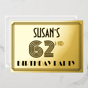 62ste verjaardagsfeest — Art Deco-stijl “62” & naa Folie Uitnodiging