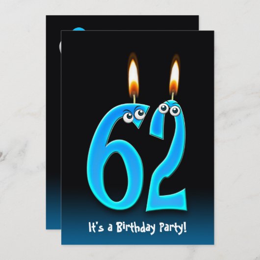 62ste verjaardagsfeestje kaart (Voorkant / Achterkant)