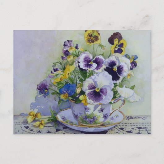 6300 Pansies in het Briefkaart Teacup (Voorkant)