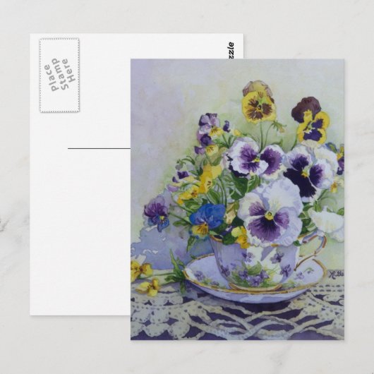 6300 Pansies in het Briefkaart Teacup (Voorkant / Achterkant)