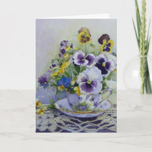 6300 Pansies in Teacup Birthday Card Kaart