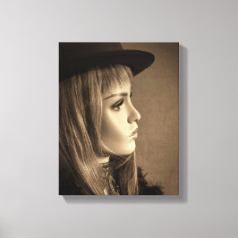 6332-2-Vrouw met hoge hoed en veren Canvas Afdruk