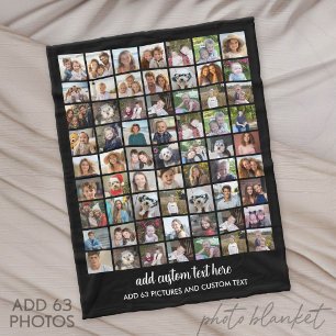 63 Foto Collage Raster - Aangepaste Tekst - Zwart Fleece Deken