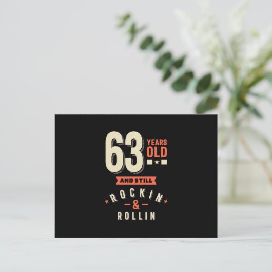 63 jaar oud en nog steeds aan het rocken & rollen briefkaart (Staand voorkant)