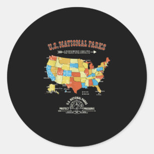 63 National Parks Map - -Amerikaanse hak Ronde Sticker