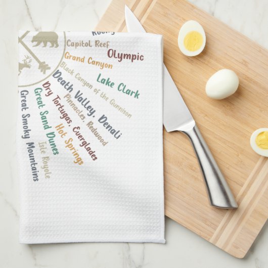 63 National Parks Map geeft US Park  Campin Theedoek (Quarter Fold)