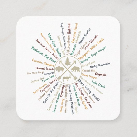 63 National Parks Map geeft US Park  Campin Vierkante Visitekaartje (Achterkant)