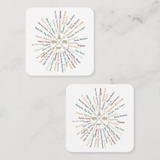 63 National Parks Map geeft US Park  Campin Vierkante Visitekaartje (Voorkant / Achterkant)