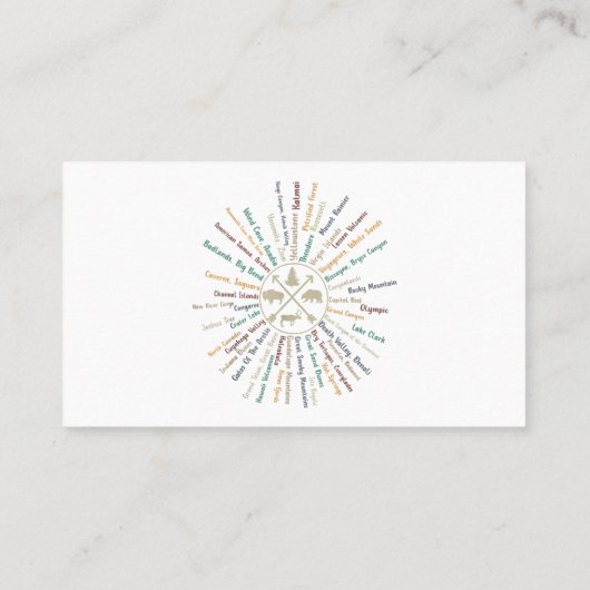 63 National Parks Map geeft US Park  Campin Visitekaartje (Achterkant)