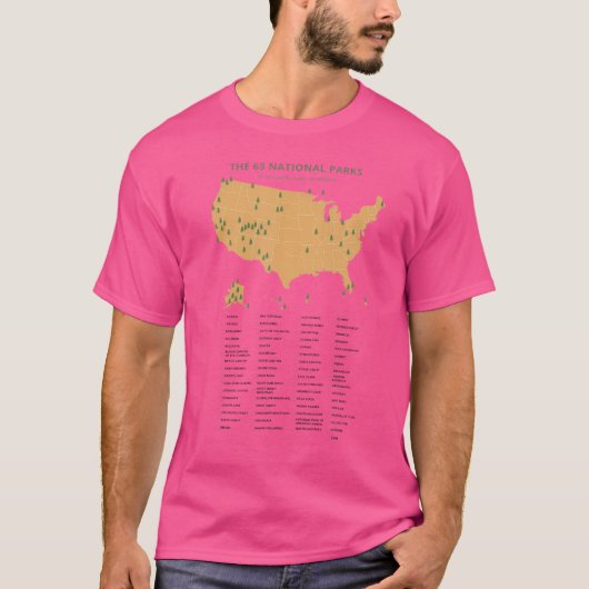63 National Parks Map Us Park Camping Hiking T-shirt (Voorkant)
