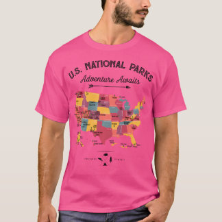 63 National Parks Map US Park Retro  Campin T-shirt