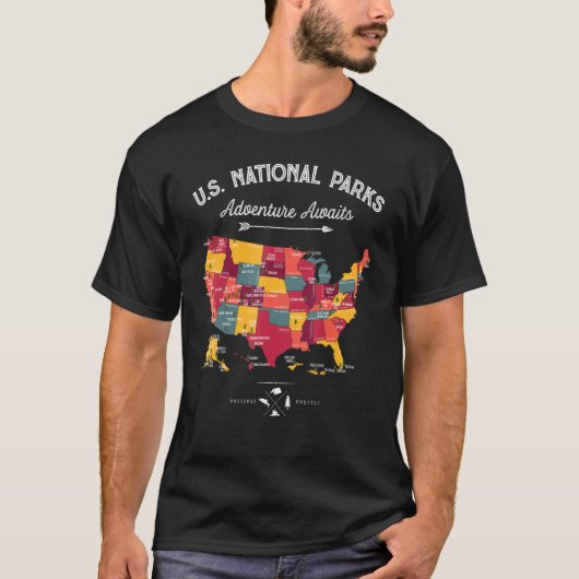 63 National Parks Map US Park Retro  Campin T-shirt (Voorkant)