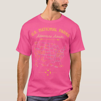63 National Parks Map US Park Retro Campin T-shirt