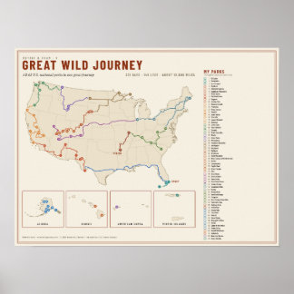 63 National Parks Road Trip Kaart Poster