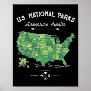 63 Nationale Parken Kaart Us Park Retro Vintage Ca Poster