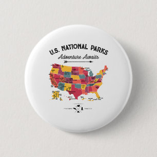 63 Nationale Parken Kaart Us Park Retro Vintage Ka Ronde Button 5,7 Cm