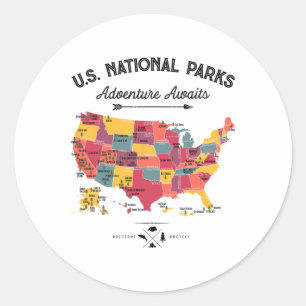 63 Nationale Parken Kaart Us Park Retro Vintage Ka Ronde Sticker