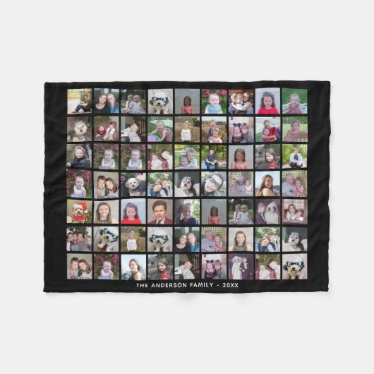 63 Square Photo Collage Grid met tekst - zwart Fleece Deken (Voorkant (Horizontaal))