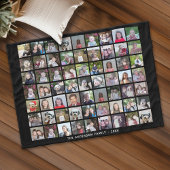 63 Square Photo Collage Grid met tekst - zwart Fleece Deken