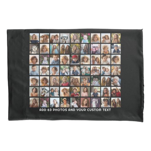 63 Square Photo Collage Grid met tekst - zwart Kussensloop (Voorkant)