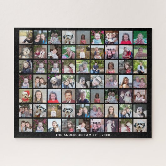 63 Square Photo Collage Grid met tekst - zwart Legpuzzel (Horizontaal)