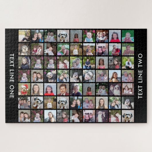 63 Square Photo Collage Grid met tekst - zwart Legpuzzel (Horizontaal)
