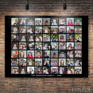 63 Square Photo Collage Grid met tekst - zwart Perfect Poster