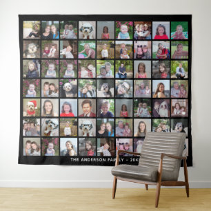 63 Square Photo Collage Grid met tekst - zwart Wandkleed