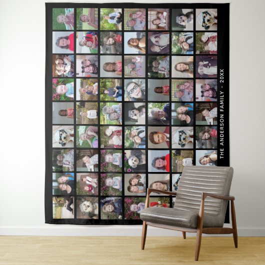 63 Square Photo Collage Grid met tekst - zwart Wandkleed (In situ)