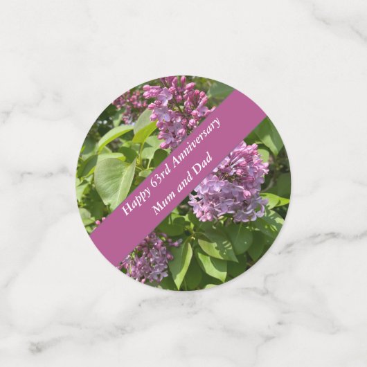 63e Jubileum Lila bewerkbaar Confetti (Kleine voorkant)