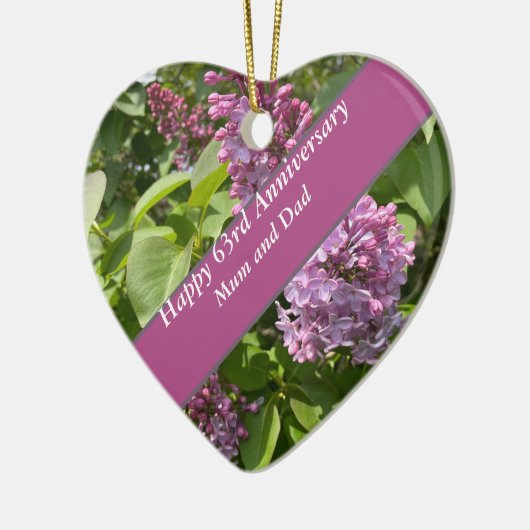 63e Jubileum Lila bewerkbaar Keramisch Ornament (Links)