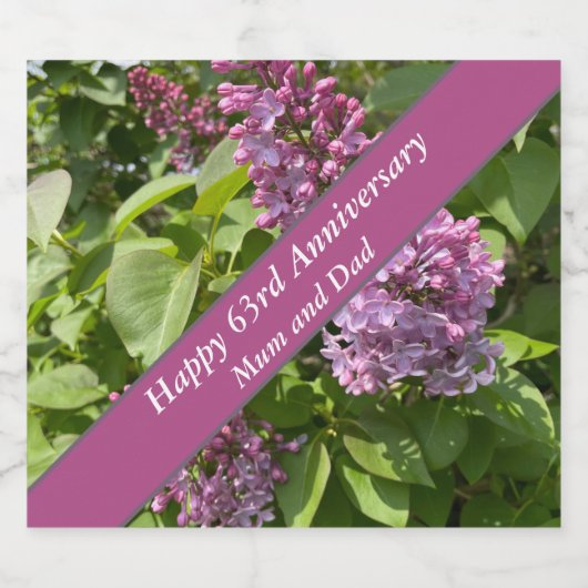 63e Jubileum Lila bewerkbaar Sparkling Wijnetiket (Enkel label)