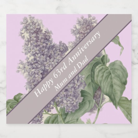 63e Jubileum Lila bewerkbaar Sparkling Wijnetiket (Enkel label)