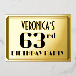 63e verjaardag: Art Deco Kijk "63" en naam Folie Uitnodiging
