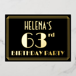 63e verjaardag: Art Deco Kijk "63", met naam Folie Uitnodiging