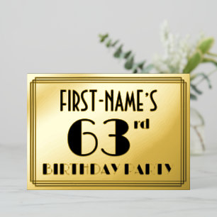 63e verjaardag — Art Deco look "63" + Naam Folie Uitnodiging