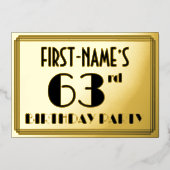 63e verjaardag — Art Deco look "63" + Naam Folie Uitnodiging (Voorkant)