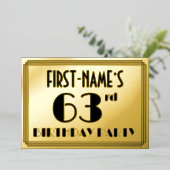 63e verjaardag — Art Deco look "63" + Naam Folie Uitnodiging (Staand Voorkant)