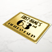63e verjaardag — Art Deco look "63" + Naam Folie Uitnodiging (Gedraaid)