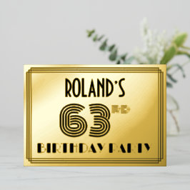 63e verjaardag — Art Deco Style "63" en naam Folie Uitnodiging