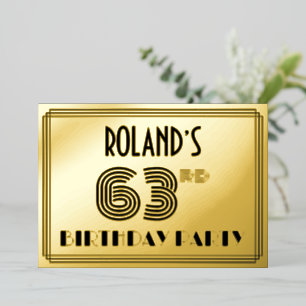 63e verjaardag — Art Deco Style "63" en naam Folie Uitnodiging