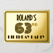 63e verjaardag — Art Deco Style "63" en naam Folie Uitnodiging (Voorkant)
